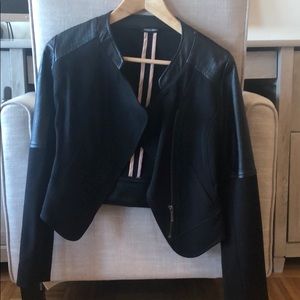Stretch Fabric + Leather Detail Jacket